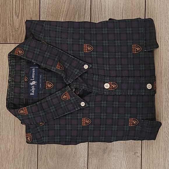 Ralph Lauren Other - RALPH LAUREN Crest Green Gold Plaid Cotton‎ XXL Mens Long Sleeve Shirt 90s RARE